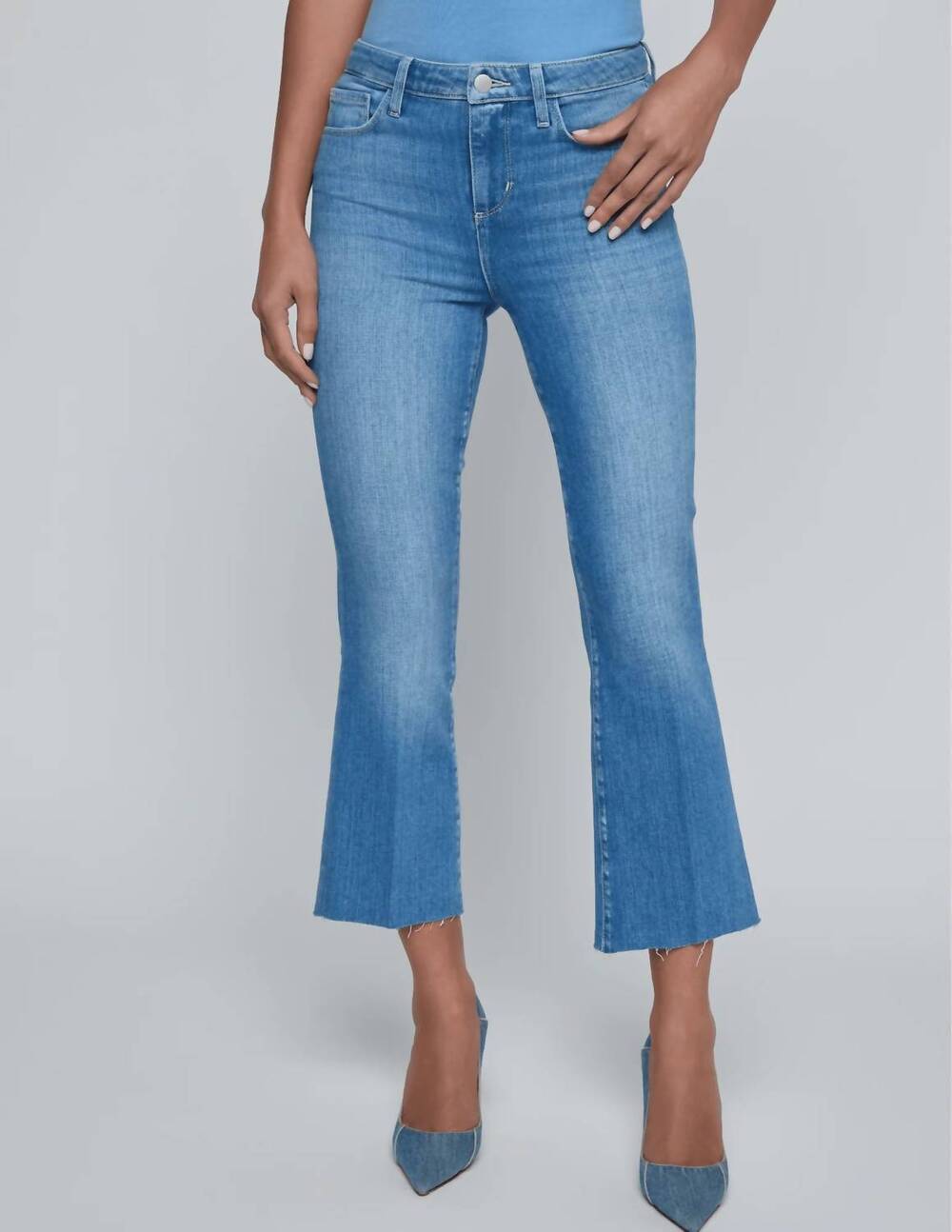 NEW L'AGENCE kendra crop flare jeans in getty